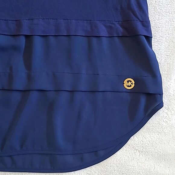 Michael Kors Womens Small Tiered Sleeveless Tank Top Blouse Round Hem Navy Blue - Picture 7 of 15
